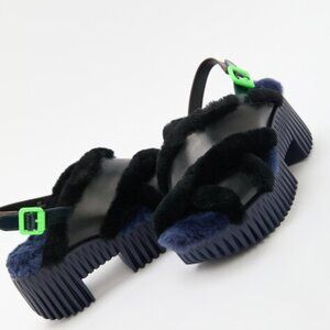 NEW 4CCCCEES Leather Plia Puffy Heeled Lined Sandals in black  0126 10t5